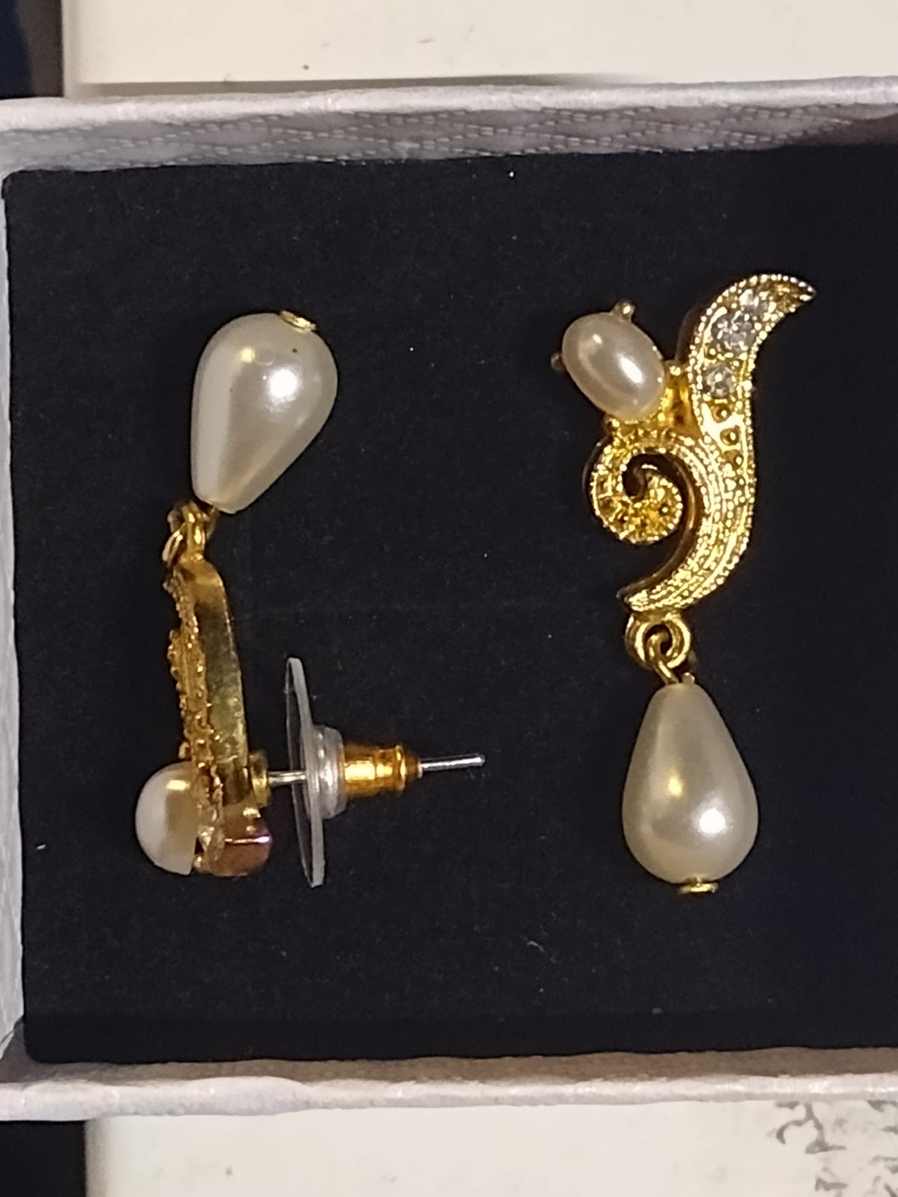 Gold-Tone Pearl Drop Earrings - Elegant Women’s Jewelry